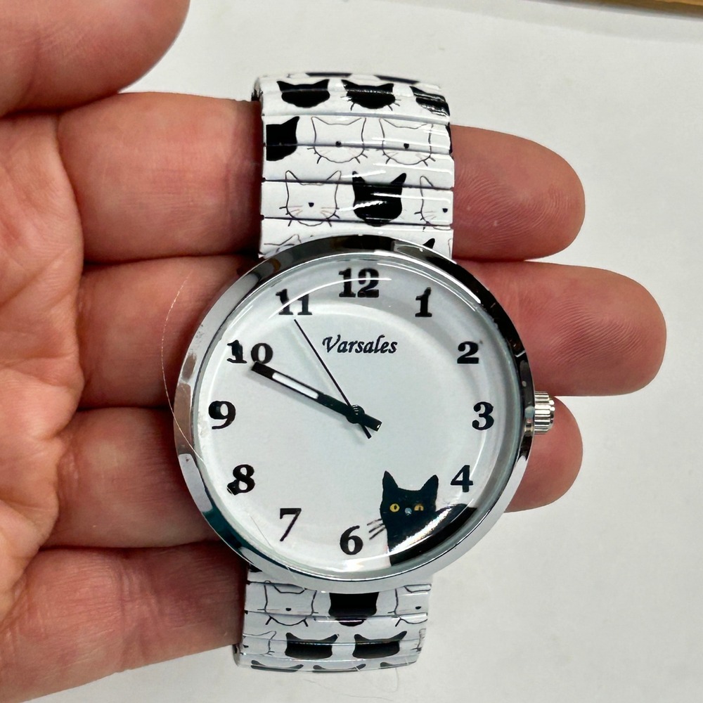 Black Cat Watch Novelty Stretch Band Quartz Animal Lover Gift White Varsales